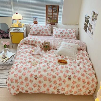 91家纺网 家纺一手货源 找家纺 顾里家纺 2022ins韩系全棉四件套韩系花花系列 樱花小熊