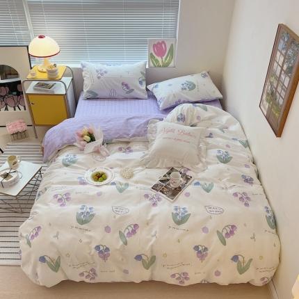 91家纺网 家纺一手货源 找家纺 顾里家纺 2022ins韩系全棉四件套韩系花花系列 紫铃兰