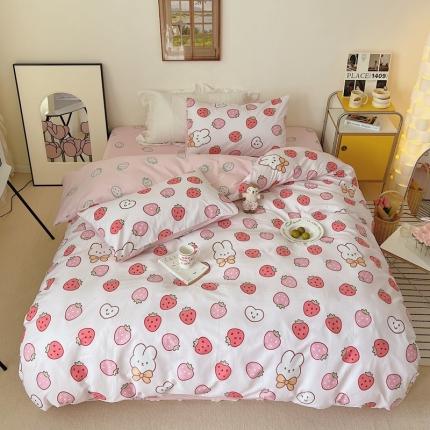 顾里家纺 2022ins韩系全棉四件套韩系花花系列 草莓兔心