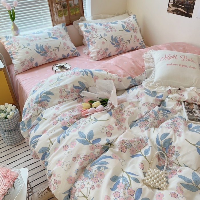 91家纺网 家纺一手货源 找家纺 顾里家纺 2022ins韩系全棉四件套韩系花花系列 花铃鼓