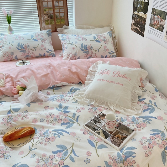 91家纺网 家纺一手货源 找家纺 顾里家纺 2022ins韩系全棉四件套韩系花花系列 花铃鼓