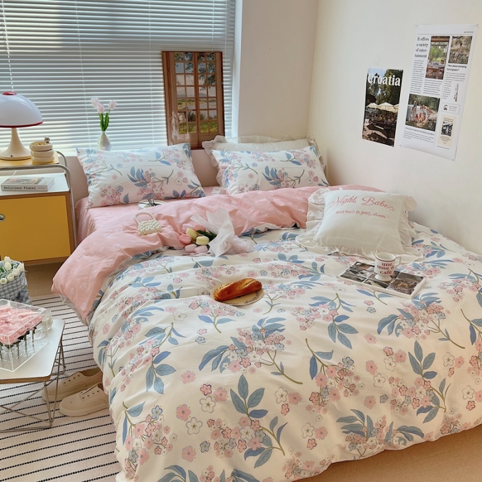 91家纺网 家纺一手货源 找家纺 顾里家纺 2022ins韩系全棉四件套韩系花花系列 花铃鼓