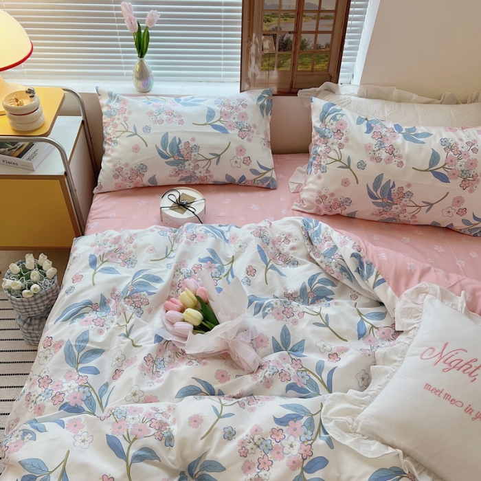 91家纺网 家纺一手货源 找家纺 顾里家纺 2022ins韩系全棉四件套韩系花花系列 花铃鼓