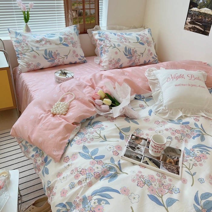 91家纺网 家纺一手货源 找家纺 顾里家纺 2022ins韩系全棉四件套韩系花花系列 花铃鼓