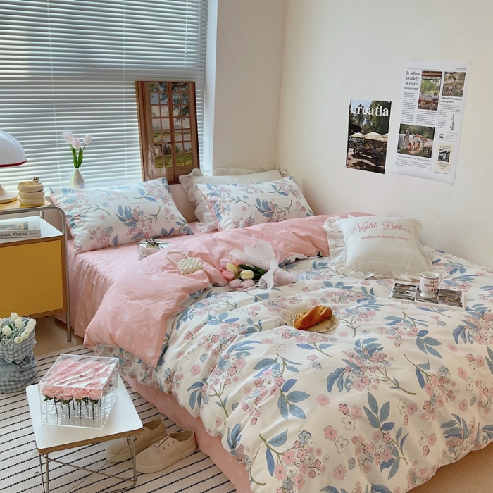 91家纺网 家纺一手货源 找家纺 顾里家纺 2022ins韩系全棉四件套韩系花花系列 花铃鼓