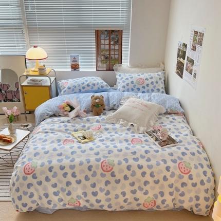 顾里家纺 2022ins韩系全棉四件套韩系花花系列 蓝心草莓