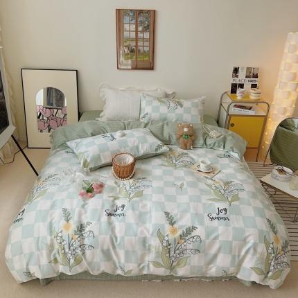 顾里家纺 2022ins韩系全棉四件套韩系花花系列 绿铃兰