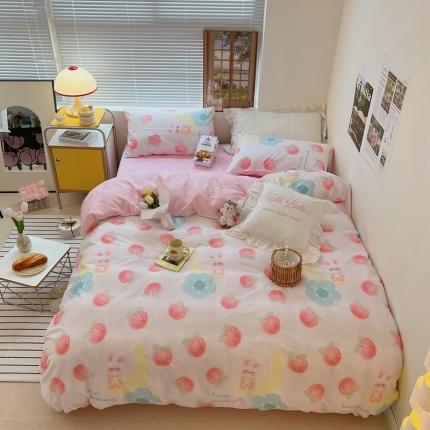 顾里家纺 2022ins韩系全棉四件套韩系花花系列 蜜桃小兔