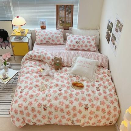 顾里家纺 2022ins韩系全棉四件套韩系花花系列 樱花小熊