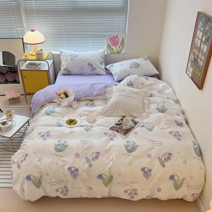 顾里家纺 2022ins韩系全棉四件套韩系花花系列 紫铃兰