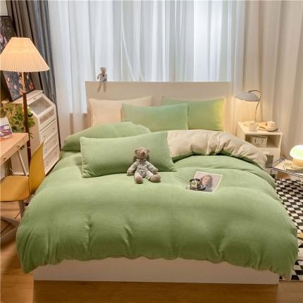 91家纺网 家纺一手货源 找家纺 （总）古吉梦2022新款+纯色双拼牛奶绒四件套