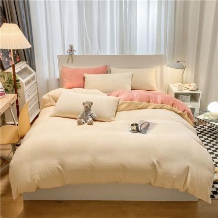 91家纺网 家纺一手货源 找家纺 （总）古吉梦2022新款+纯色双拼牛奶绒四件套