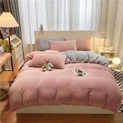 91家纺网 家纺一手货源 找家纺 （总）古吉梦2022新款+纯色双拼牛奶绒四件套