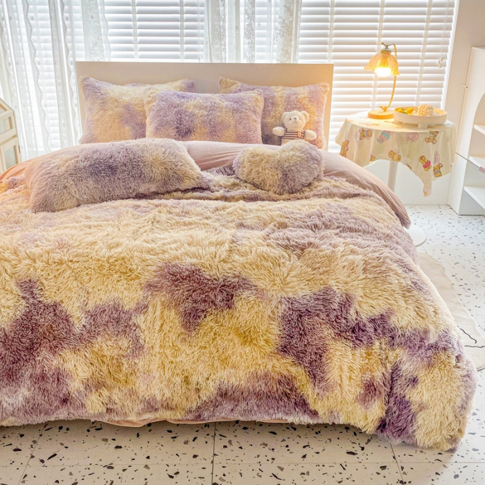 91家纺网 家纺一手货源 找家纺 邦妮 2024新款云貂绒彩色四件套 炫彩生活