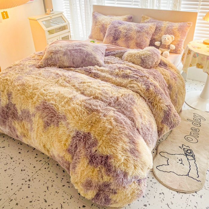 91家纺网 家纺一手货源 找家纺 邦妮 2024新款云貂绒彩色四件套 炫彩生活