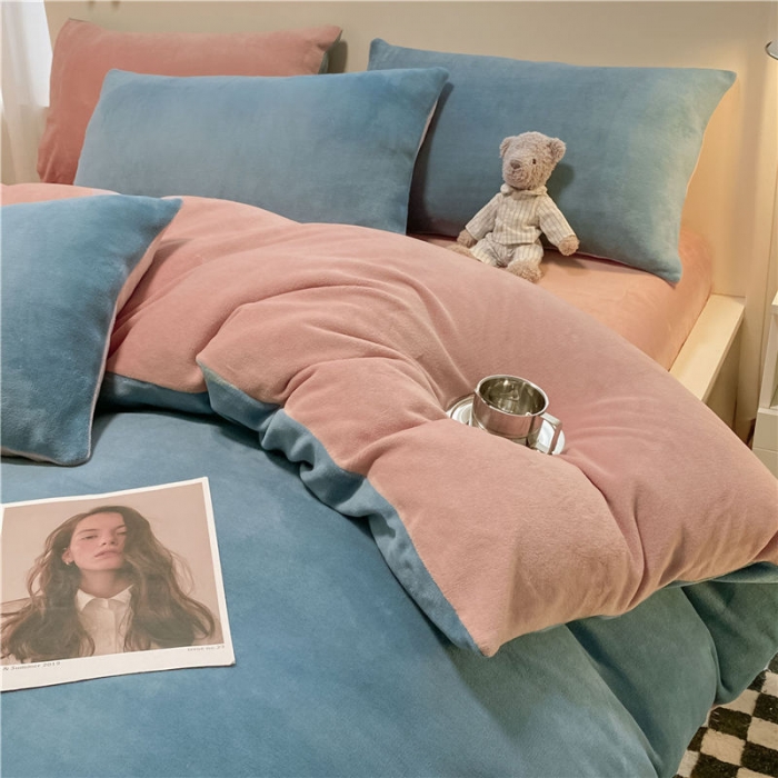 91家纺网 家纺一手货源 找家纺 （总）古吉梦2022新款+纯色双拼牛奶绒四件套