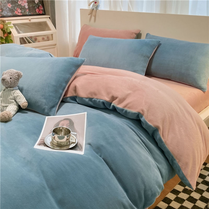 91家纺网 家纺一手货源 找家纺 （总）古吉梦2022新款+纯色双拼牛奶绒四件套