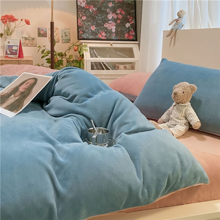 91家纺网 家纺一手货源 找家纺 （总）古吉梦2022新款+纯色双拼牛奶绒四件套