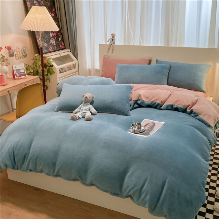 91家纺网 家纺一手货源 找家纺 （总）古吉梦2022新款+纯色双拼牛奶绒四件套