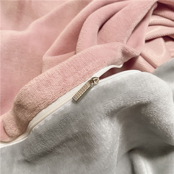 91家纺网 家纺一手货源 找家纺 古吉梦 2022纯色双拼牛奶绒四件套 双拼牛奶绒-藕粉+浅灰