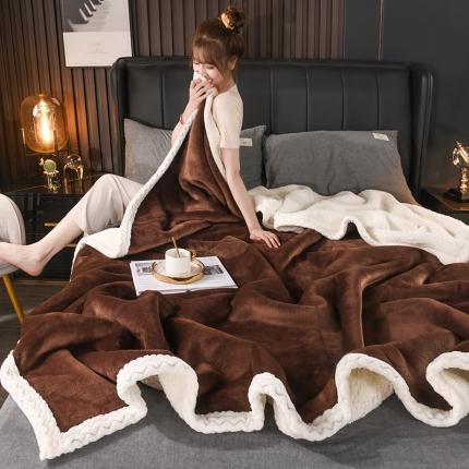 席之家2023款纯色羊羔绒复合毛毯休闲毯盖毯空调毯子 咖啡