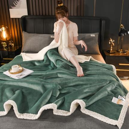 席之家2023款纯色羊羔绒复合毛毯休闲毯盖毯空调毯子 雀绿