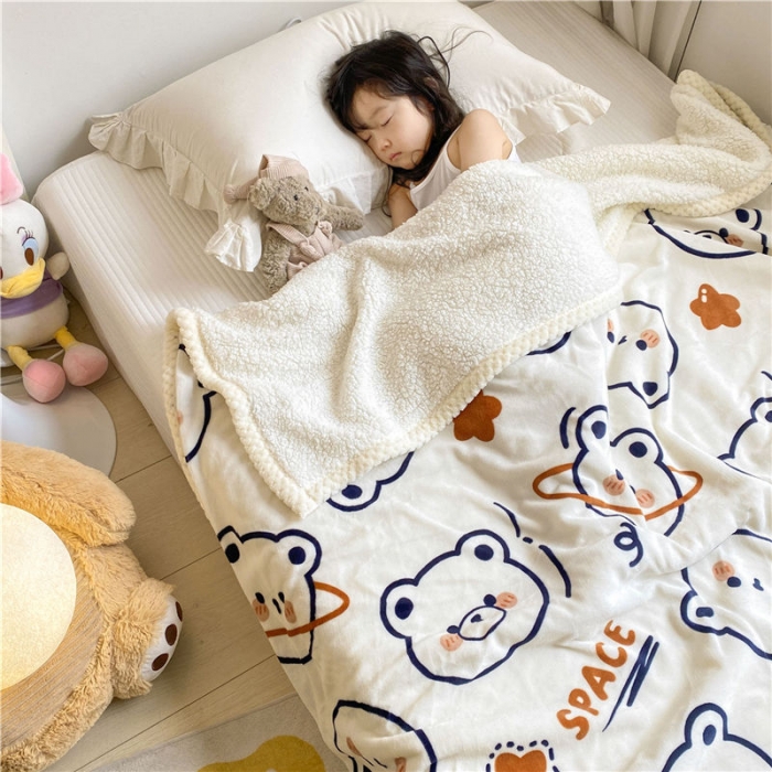 91家纺网 家纺一手货源 找家纺 古吉梦2022新款+牛奶绒+羊羔绒双层毯 白熊