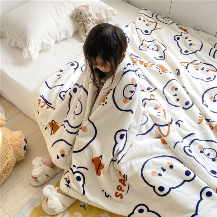 91家纺网 家纺一手货源 找家纺 古吉梦2022新款+牛奶绒+羊羔绒双层毯 白熊