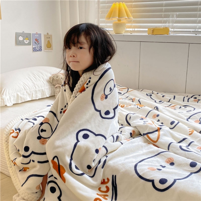 91家纺网 家纺一手货源 找家纺 古吉梦2022新款+牛奶绒+羊羔绒双层毯 白熊