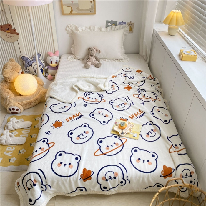 91家纺网 家纺一手货源 找家纺 古吉梦2022新款+牛奶绒+羊羔绒双层毯 白熊