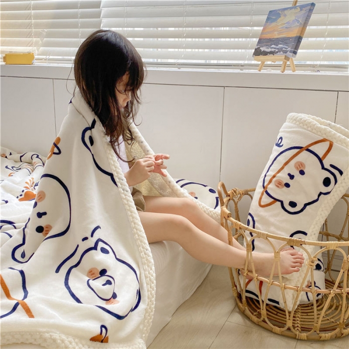 91家纺网 家纺一手货源 找家纺 古吉梦2022新款+牛奶绒+羊羔绒双层毯 白熊