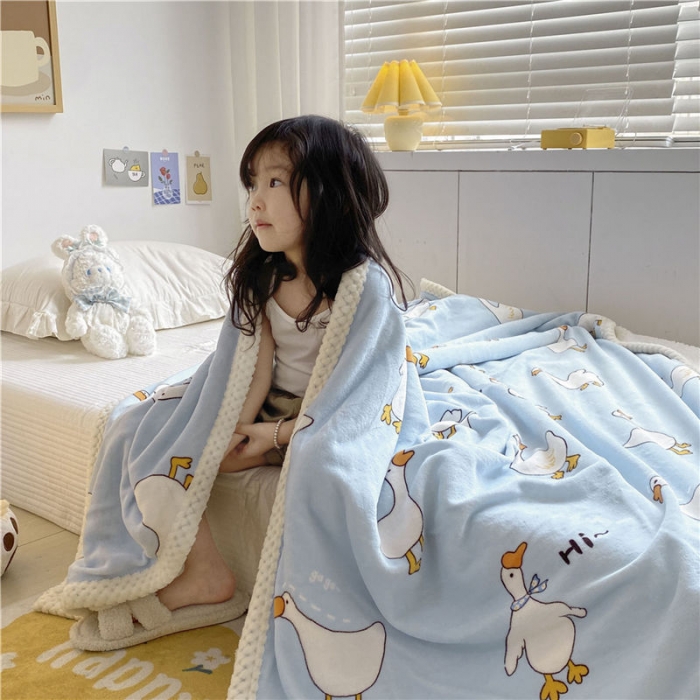 91家纺网 家纺一手货源 找家纺 古吉梦2022新款+牛奶绒+羊羔绒双层毯 大白鹅