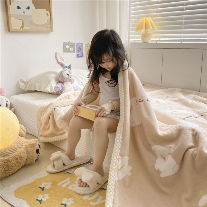 91家纺网 家纺一手货源 找家纺 古吉梦2022新款+牛奶绒+羊羔绒双层毯 咪兔