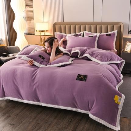 91家纺网 家纺一手货源 找家纺 （总）澳洲羽2024新款防静电高克重纯色丝滑宽边牛奶绒四件套