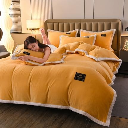 91家纺网 家纺一手货源 找家纺 （总）澳洲羽2024新款防静电高克重纯色丝滑宽边牛奶绒四件套