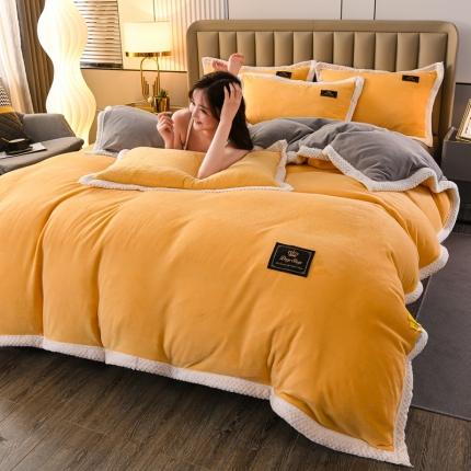 91家纺网 家纺一手货源 找家纺 （总）澳洲羽2024新款防静电高克重纯色丝滑宽边牛奶绒四件套