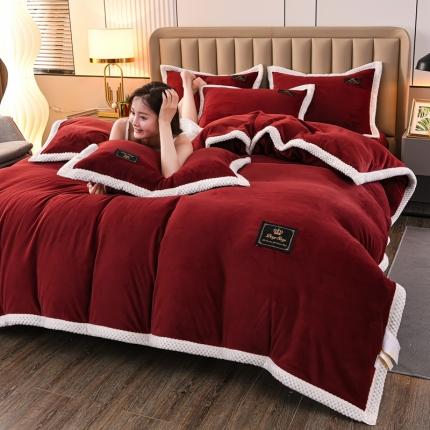 91家纺网 家纺一手货源 找家纺 （总）澳洲羽2024新款防静电高克重纯色丝滑宽边牛奶绒四件套