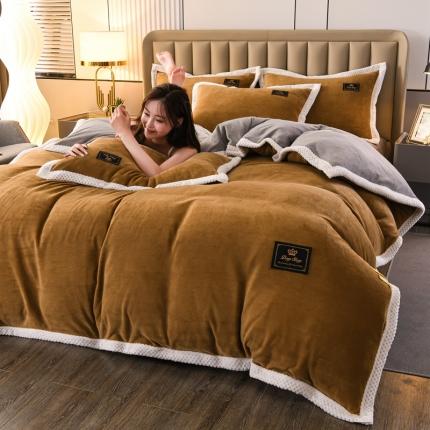 91家纺网 家纺一手货源 找家纺 （总）澳洲羽2024新款防静电高克重纯色丝滑宽边牛奶绒四件套