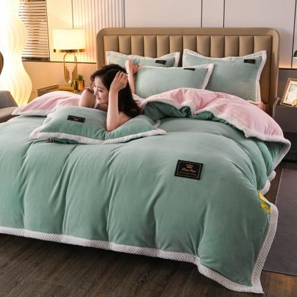 91家纺网 家纺一手货源 找家纺 （总）澳洲羽2024新款防静电高克重纯色丝滑宽边牛奶绒四件套