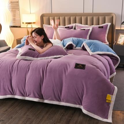 91家纺网 家纺一手货源 找家纺 （总）澳洲羽2024新款防静电高克重纯色丝滑宽边牛奶绒四件套