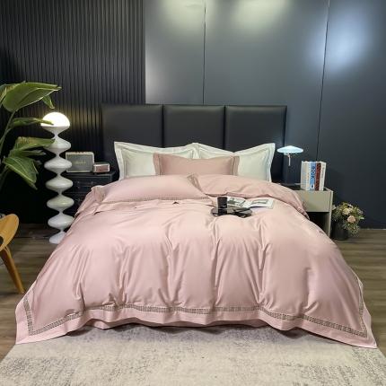 91家纺网 家纺一手货源 找家纺 （总）薏思 2022新款 100支全棉纯色贡缎镂空四件套