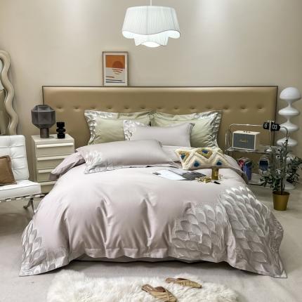 91家纺网 家纺一手货源 找家纺 薏思 2022新款 100支全棉贡缎刺绣四件套 灵韵-藕荷