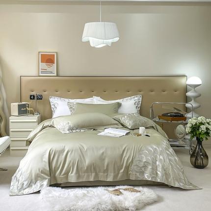 91家纺网 家纺一手货源 找家纺 （总）薏思 2022新款 100支全棉贡缎刺绣四件套