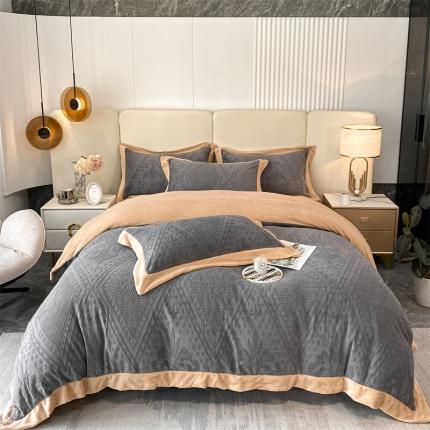 91家纺网 家纺一手货源 找家纺 （总）薏思 2022新款罗马假日纯色雕花绒工艺款牛奶绒四件套