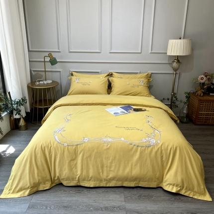 91家纺网 家纺一手货源 找家纺 （总）薏思 2022新款60长绒棉纯色宽边刺绣四件套