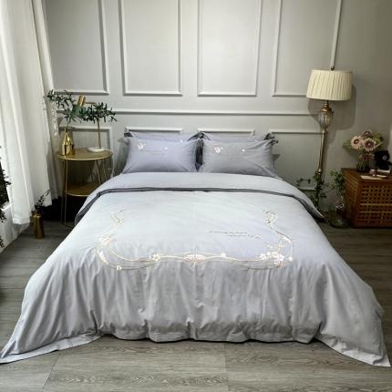 91家纺网 家纺一手货源 找家纺 （总）薏思 2022新款60长绒棉纯色宽边刺绣四件套