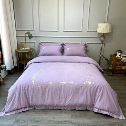 91家纺网 家纺一手货源 找家纺 （总）薏思 2022新款60长绒棉纯色宽边刺绣四件套