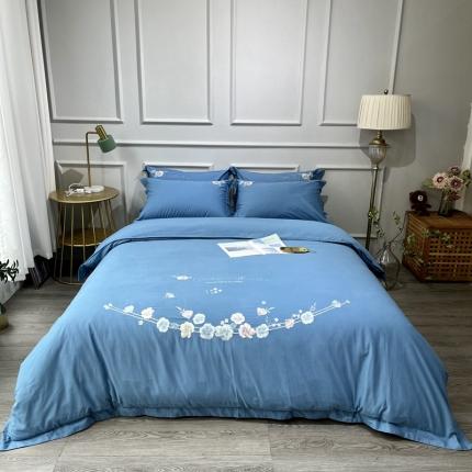 91家纺网 家纺一手货源 找家纺 （总）薏思 2022新款60长绒棉纯色宽边刺绣四件套