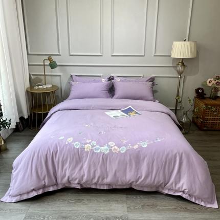 91家纺网 家纺一手货源 找家纺 （总）薏思 2022新款60长绒棉纯色宽边刺绣四件套