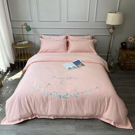 91家纺网 家纺一手货源 找家纺 （总）薏思 2022新款60长绒棉纯色宽边刺绣四件套